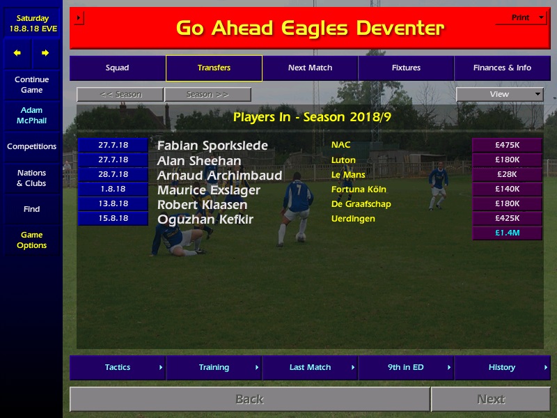 ....Go Ahead Eagles also make moves to strengthen with defence a key area highlighted. 3 defenders are brought in aswell as midfielders Klaasen, Kefkir and forward Maurice Exslager. A move is also in motion for the experienced Urby Emanuelsen from Utrecht.  #CM0102