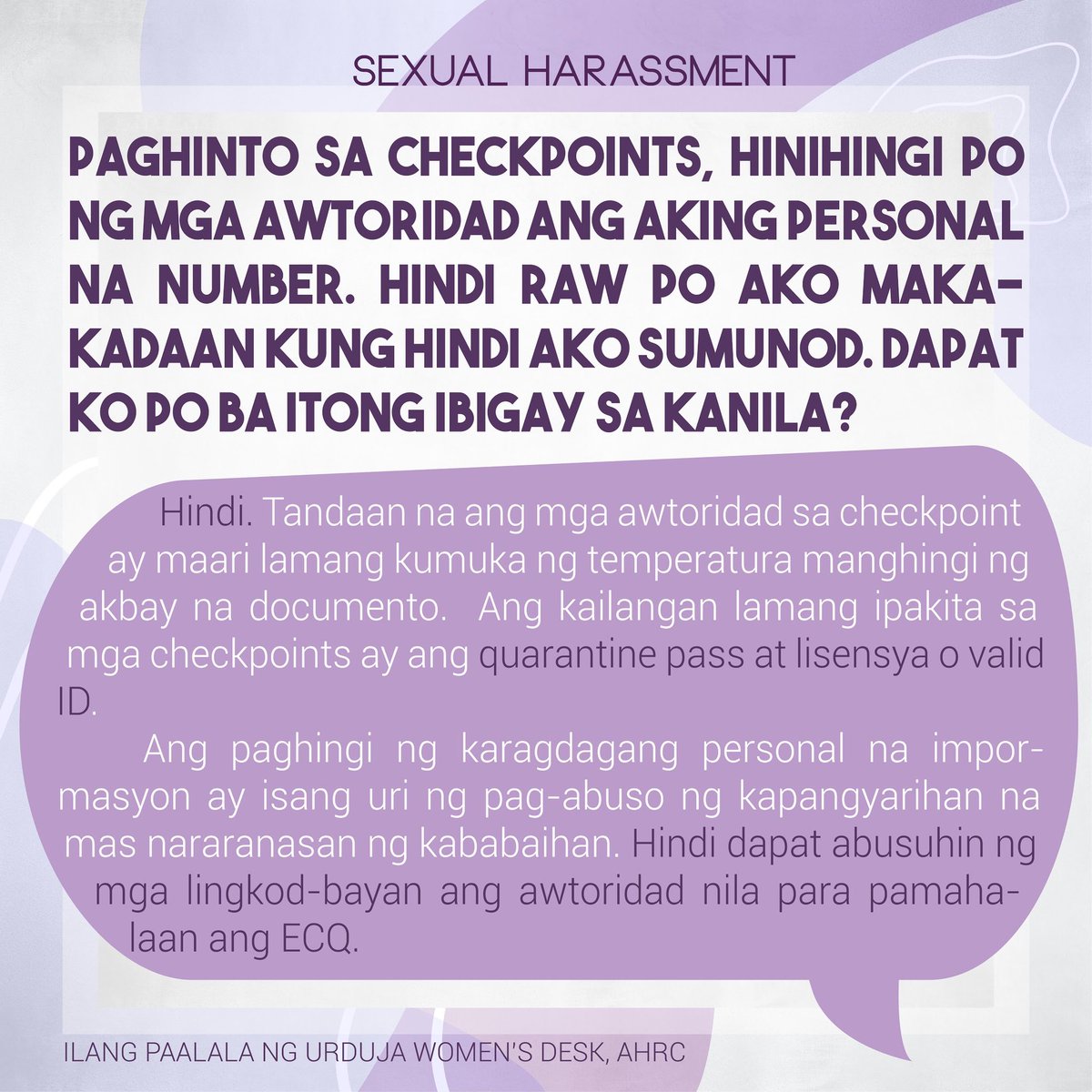 Ang Urduja Women& #39;s Desk ay may ilang paalala upang patuloy na protektahan ang pangalagaan ang karapatan ng mga kababaihan sa gitna ng COVID-19 pandemic.