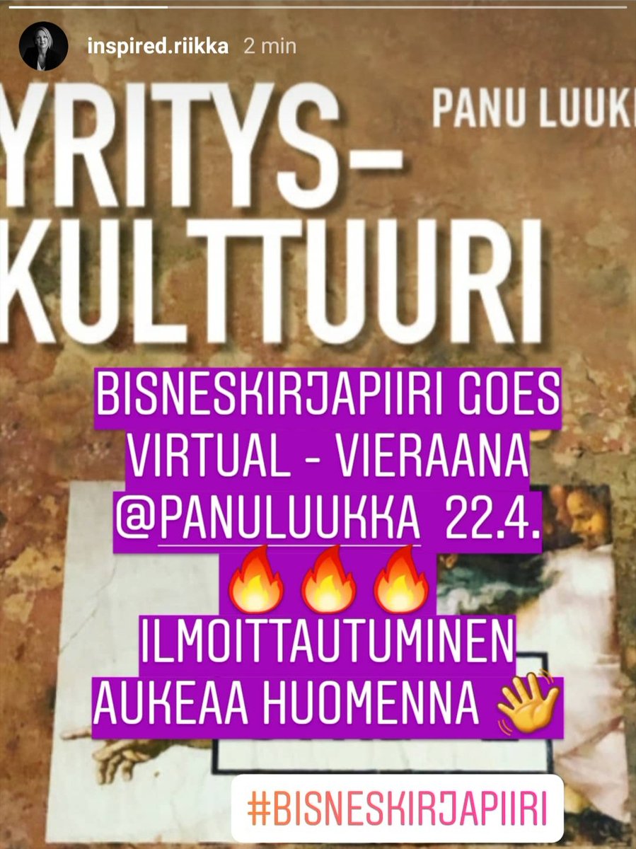 Ennakkoon fiilistelyä 🤩 Virtuaaliset #bisneskirjapiiri'n tilaisuudet saavat jatkoa! Tämä tulee olemaan 🔥🔥🔥 @panuluukka <a href="/boardmangrow/">Boardman Grow</a>