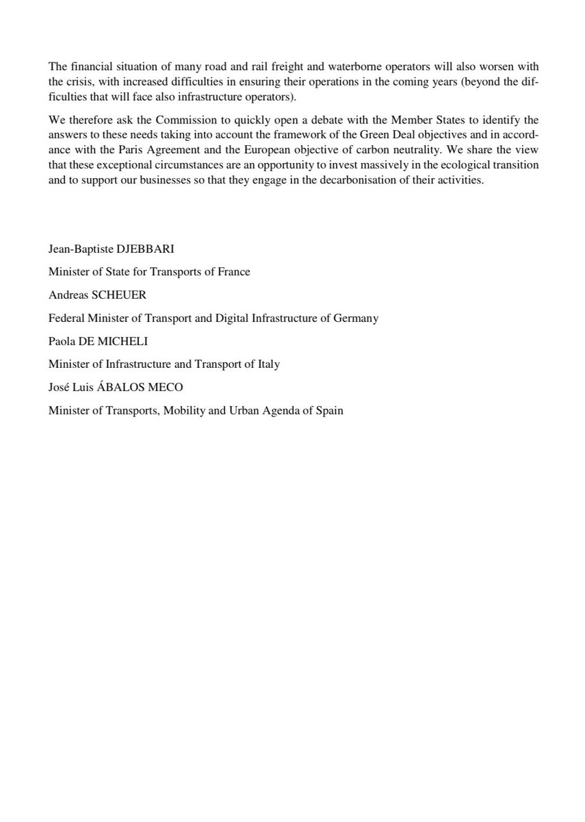 Djebbari_JB's tweet image. Avec mes homologues 🇩🇪, 🇮🇹 et 🇪🇸, j’appelle la Commission 🇪🇺 à redoubler d’efforts pour :
👉garantir la continuité des flux de marchandises
👉protéger nos entreprises, notamment ds le secteur aérien
👉 mobiliser des financements européens pour les exploitants de fret ferroviaire