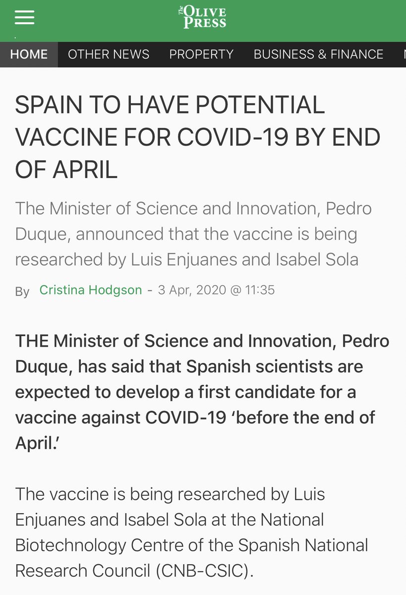 The Minister of Science and Innovation, Pedro Duque, has said that  #Spanish  #scientists are expected to develop a first candidate for a  #vaccine against COVID-19 ‘before the end of April.’  #Spain  #COVID19  @astro_duque  #CandidateVaccine
