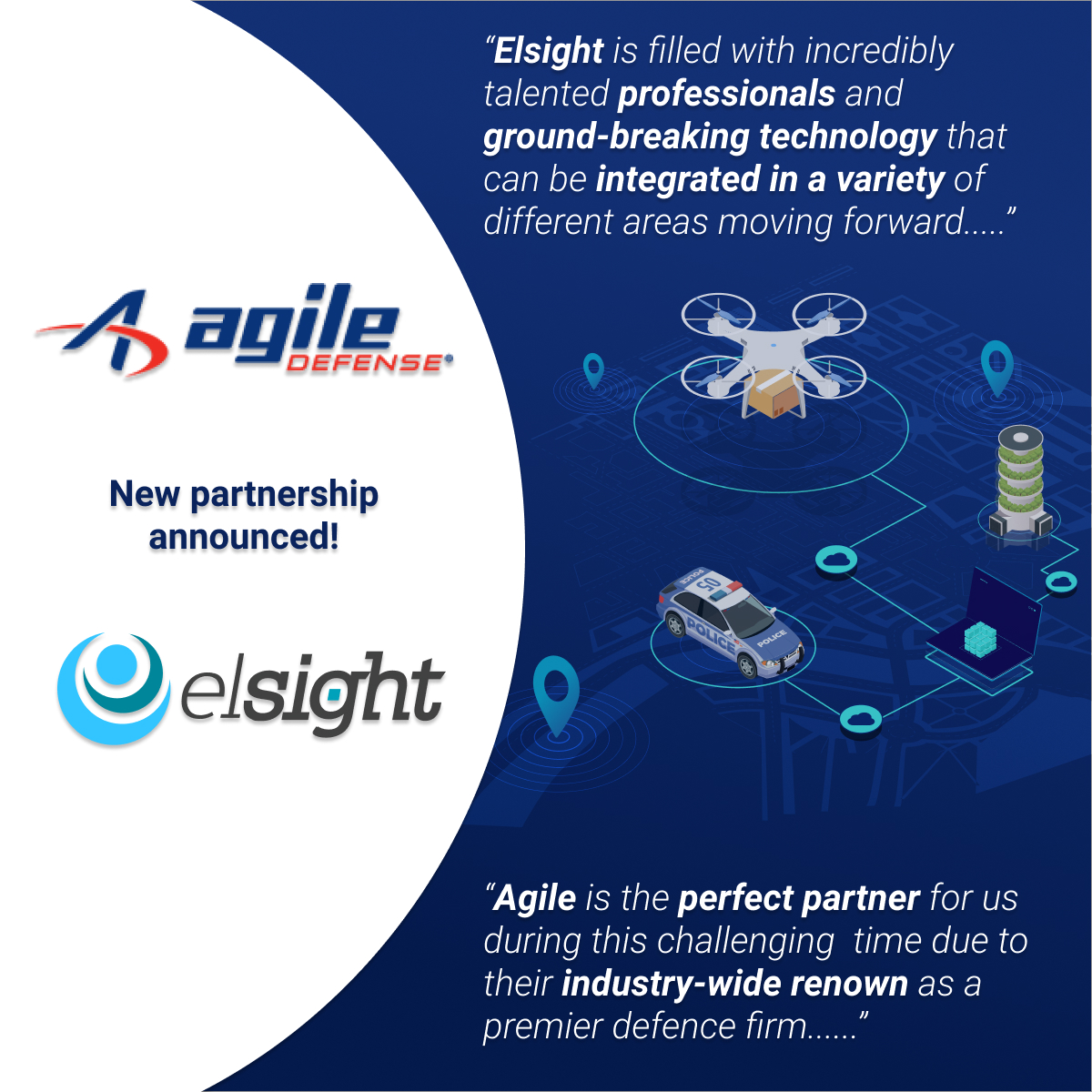 elsight's tweet photo. We are pleased to announce the signing of a reseller agreement with US-based Agile Defense, Inc.
See full announcement here:
https://t.co/ypTAZx5S7S
@AgileDefense
#Defense #connectivity #covid19 #bonding #secure #security #HLS #agiledefense https://t.co/UgH6XqSlZg