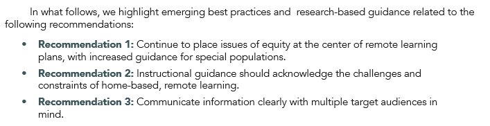 We have three big recommendations for states as they continue this work. Continue to focus on issues of equity, continue to acknowledge the challenges of doing schooling from home, and communicate clearly and concisely with stakeholders. 28/