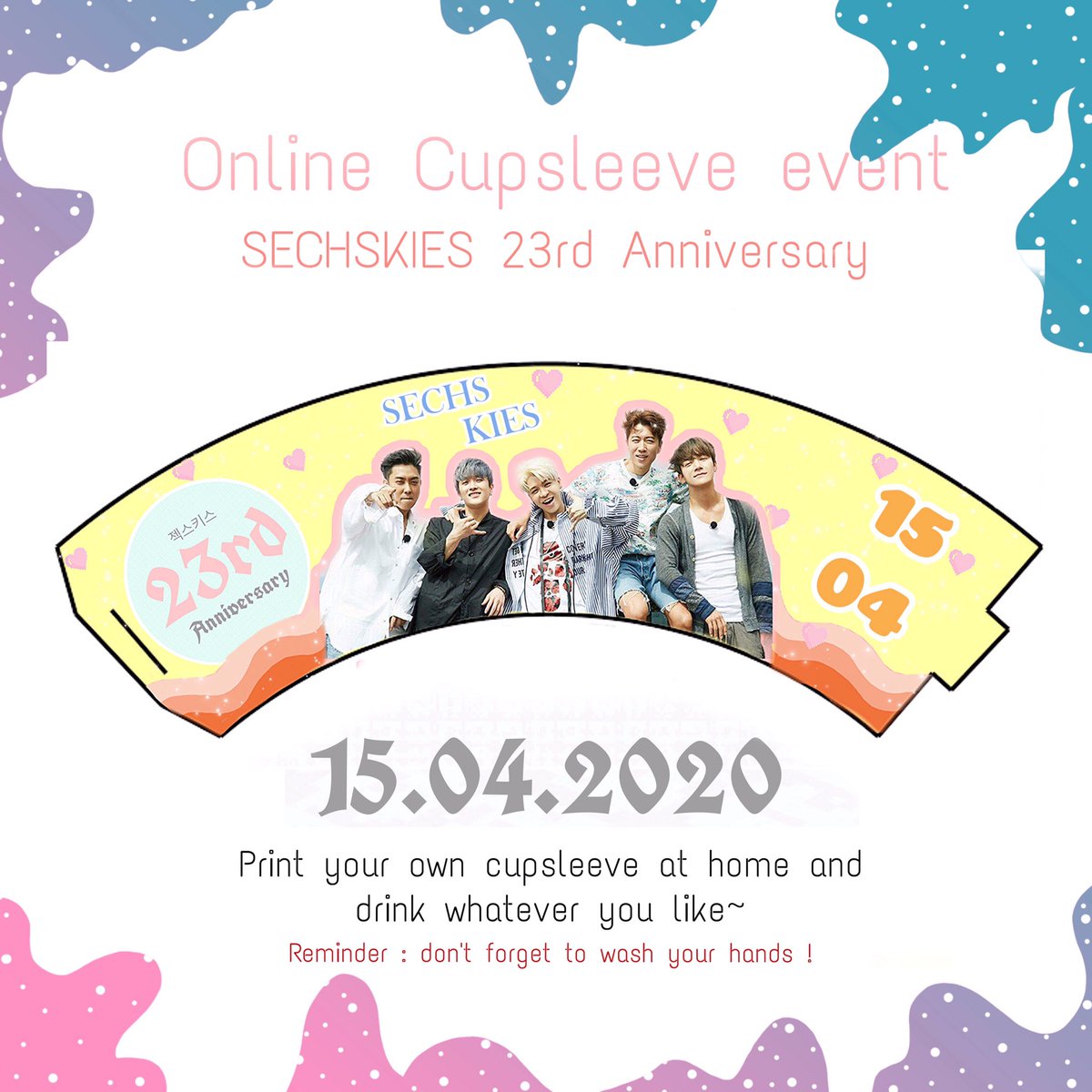 charlsXmimi's tweet photo. Online Celebration for SECHSKIES 23rd Debut Anniversarry 💛

📍15.04.2020 
Yellowkies can download the Cupsleeve through this link: https://t.co/vSyysiyyyt 

#젝스키스 #은지원 #EUNJIWON #이재진 #LEEJAIJIN #김재덕 #KIMJAEDUCK #장수원 #JANGSUWON   #KANGSUNGHOON https://t.co/oynjF1jw3A