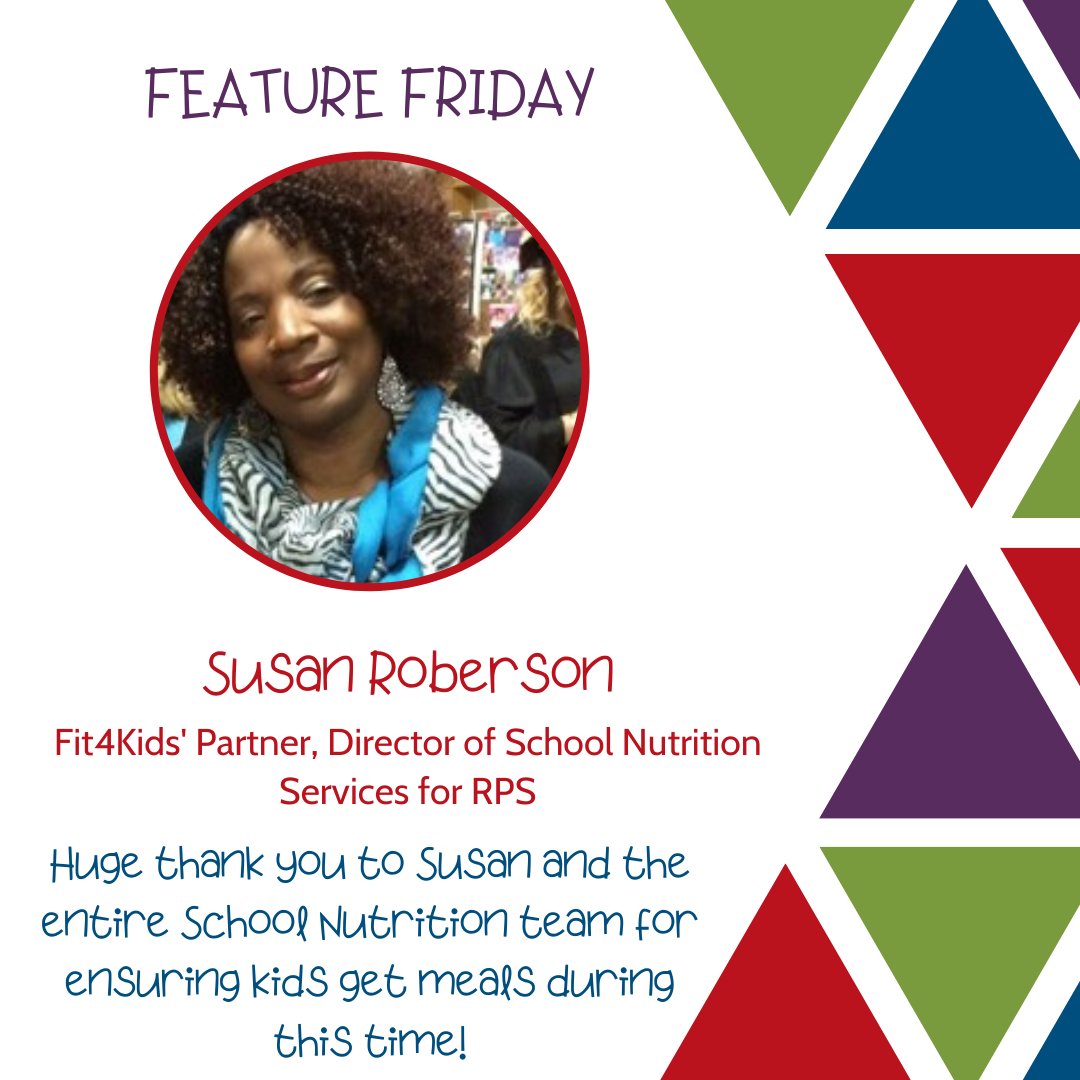 GR_Fit4Kids's tweet photo. For today's #FeatureFriday, HUGE shout out to Susan Roberson, the @RPS_Schools Director of School Nutrition Services!!
#grfit4kids #makinghealthyfun https://t.co/6ktw3qTRy7