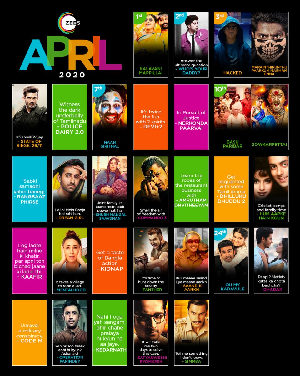 April is here with fun, thrill, action, drama, romance and more!
#StayHomeStayEntertained with #ZEE5 ▶️ bit.ly/_SubscribeToZE…