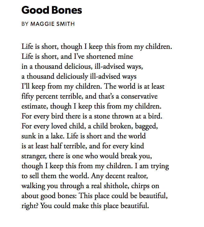 52 Good Bones by Maggie Smith #PandemicPoems  https://soundcloud.com/user-115260978/52-good-bones-by-maggie-smith