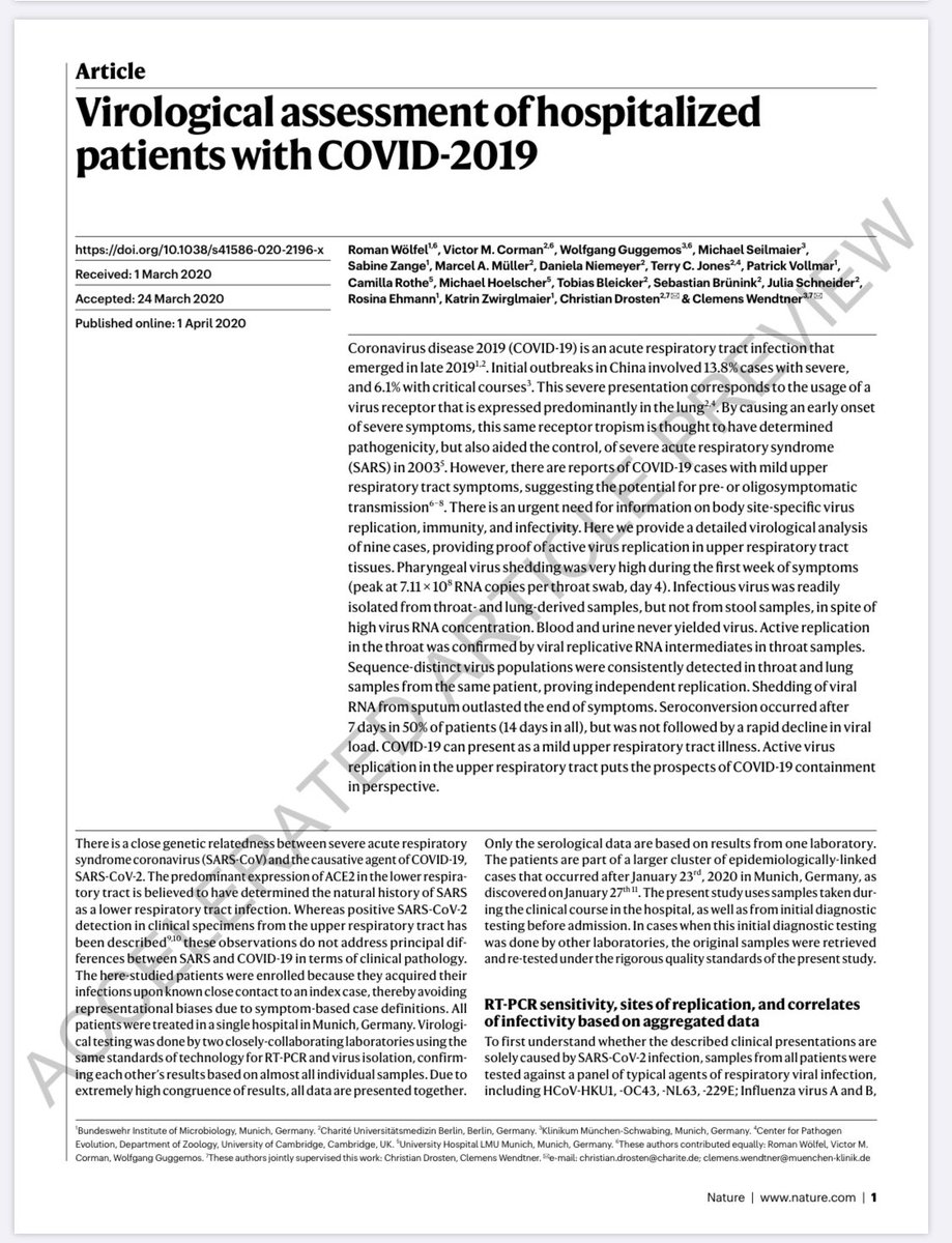 So  @peston roasted for Q’s re:  #COVID  #antibodytest and told tests unreliable until 28days by  #PHE  #DCMO - this was NOT correct.This paper from  @nature  http://ow.ly/6TDz30quY7V  published 2 days ago shows 50% antibody +ve at 7days from symptom onset & all by 2 weeks 1/x  https://twitter.com/itvpeston/status/1245609994772287488