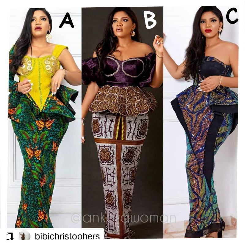 Today is #PickYourFave with Mauvelli. 💃
We saw this beautiful picture uploaded by Bibichristophers on instagram and we couldn't help but want to share it with you.
So tell us which you like. Is it A, B or C?
#ankara #mauvelli #fashion #pickyourfave #fashioninspiration