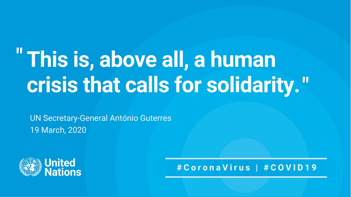 We are facing a global health crisis.

This a moment that demands coordinated, decisive &amp; innovative action.

This is, above all, a human crisis that calls for solidarity.

<a href="/antonioguterres/">António Guterres</a> on #COVID19 
bit.ly/39EwYxN