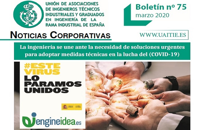 UAITIE's tweet photo. ¡Ya está disponible nuestro boletín de marzo! Incluye las principales novedades de nuestra entidad y de #Engineidea.

▶️ https://t.co/gP31XyVCGl

¡Únete y participa en el reto! ¡ACTÚA! 💡 https://t.co/Bel4qM50Z1
#IngenierosUnidos #EsteVirusLoParamosUnidos #YoMeQuedoEnCasa https://t.co/UR7ziUM5Aq