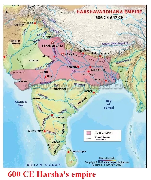 The sea-borne trade of India and her colonizing activities showed an increase during the Gupta period and during the 'age of Harsha'.Images of Gupta and Harsha's Empire, respectively.