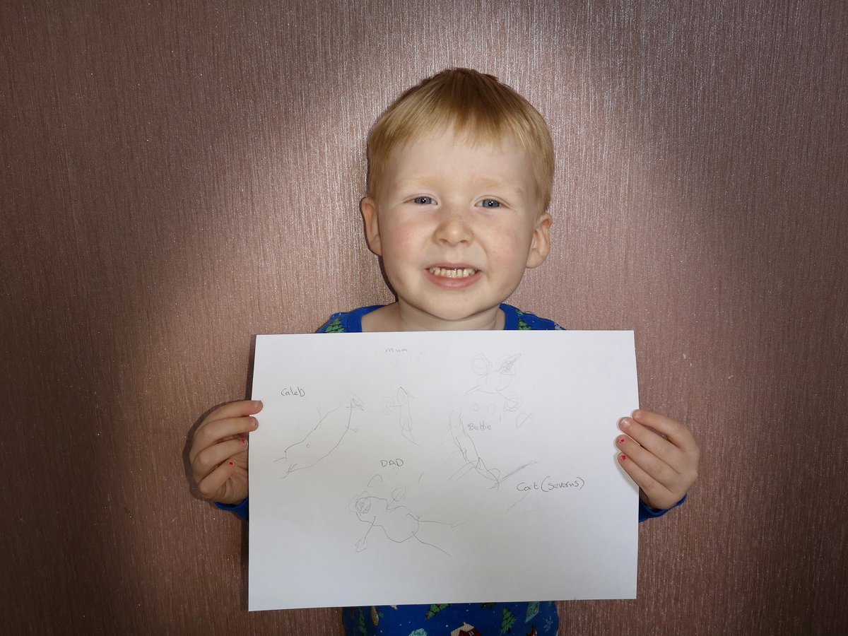 StephenGreenJR's tweet photo. @NurserySmaaa Caleb has drawn, mum, dad, Bettie, himself and our Cat https://t.co/9JOVWOyZxn
