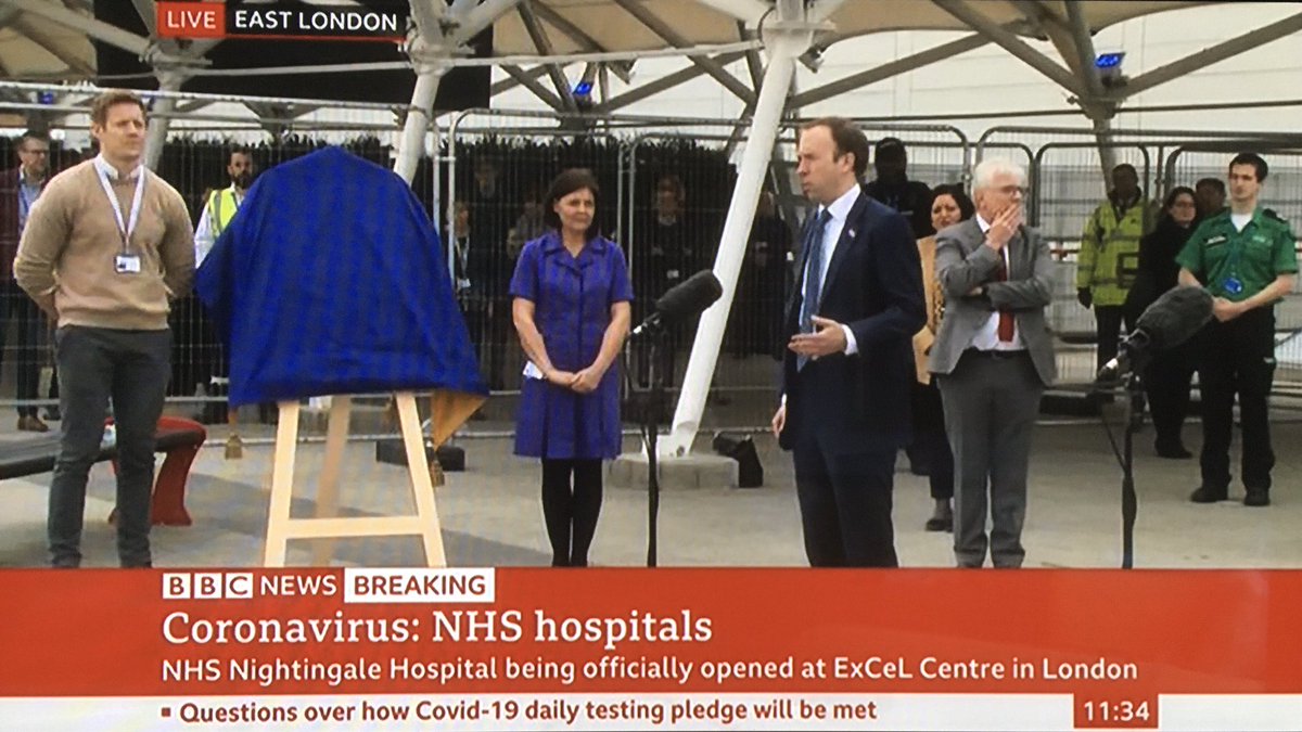 We are proud to be working alongside the NHS as the <a href="/NightingaleLDN/">NHS Nightingale London</a> opens today. Our #StJohnPeople are supporting on the frontline of the fight against COVID-19, with volunteer Alex Davies as Tactical Commander. 
<a href="/hblondon/">Martin HB</a> <a href="/ChiefVolunteer/">Ann Cable</a> <a href="/NHSEngland/">NHS England</a>