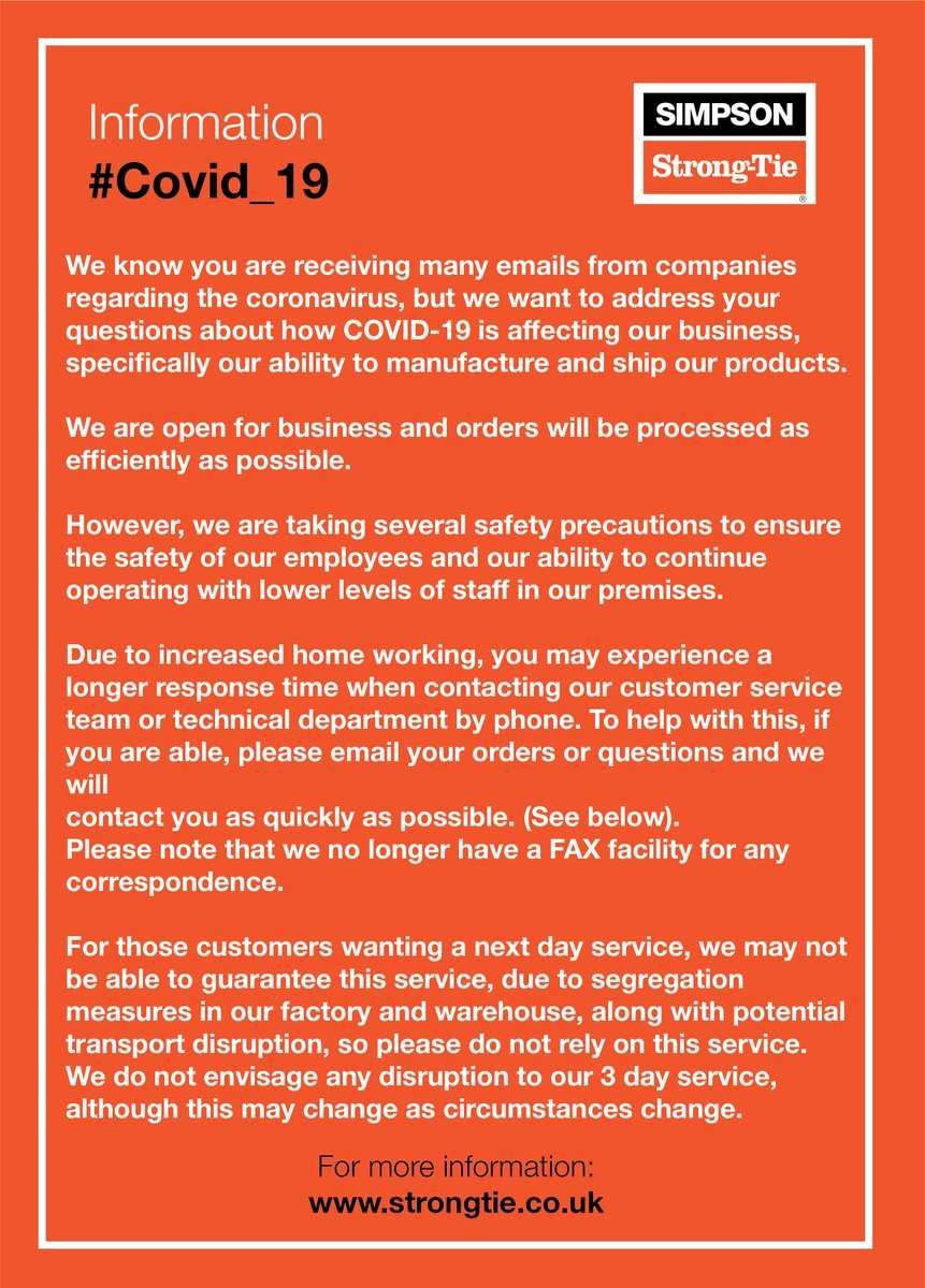 strongtieUK's tweet photo. SERVICE UPDATE: We are open for business and orders will be processed as efficiently as possible... https://t.co/T49KArlI34