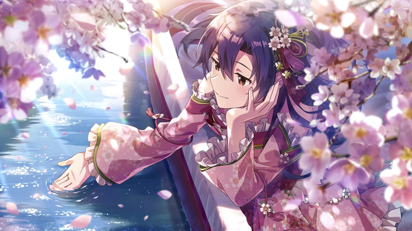 טוויטר ととと בטוויטר 覚醒エピソードの方は 桜並木を背景に立つ千早が めっちゃ綺麗で 小舟の上での歌唱と撮影も余裕を持ってこなす千早がとても頼もしいですね ところで さらっと誘ってますが お花見デートですよね ミリシタ 如月千早 T Co