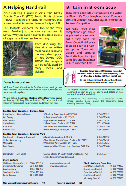 Here is a copy of the Town Council's Spring Newsletter. Available to download from our website crediton.gov.uk