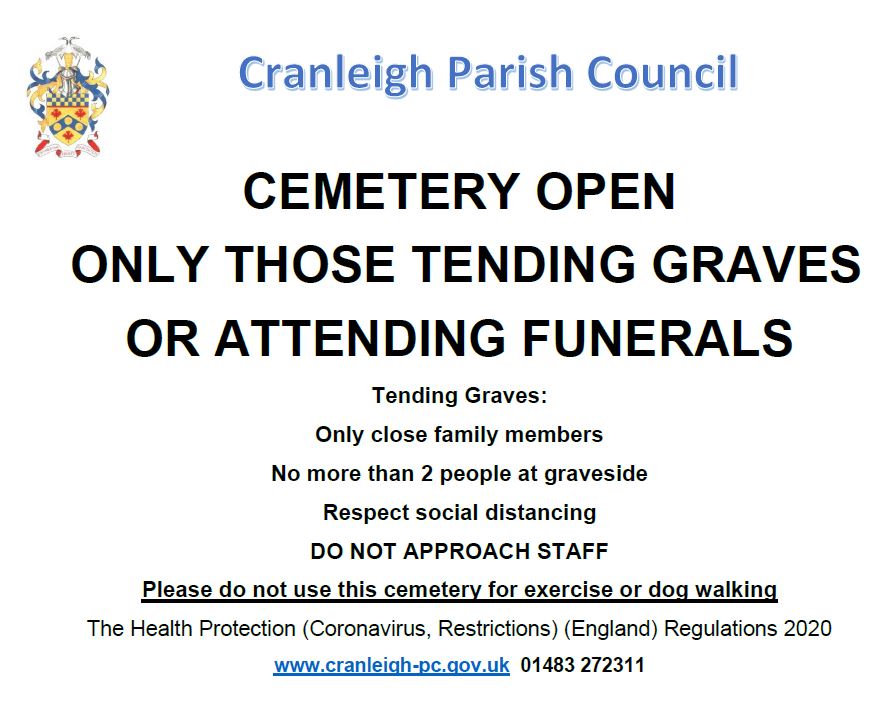 Dewlands Lane Cemetery #Cranleigh is open only for tending graves or funerals, please follow our few simple rules #StayHomeSaveLives