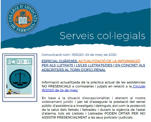 ⚠️Atenció companyes i companys de guàrdia del  #TOAD <a href="/ICATERadvocats/">Advocats Terrassa</a>, actualitzem les informacions sobre guàrdies NO PRESENCIALS a comissaries i jutjats i també sobre les justificacions d'actuacions ℹ️icater.org/?p=10454