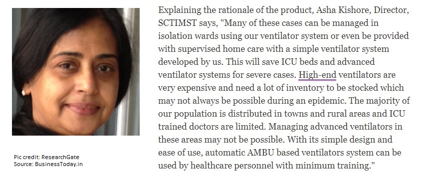 These light & portable ventilators will help critical patients who have no access to ICUs. "The tech was developed in a week...We intend to quickly move into clinical trials & then manufacturing," she said. More here in this piece by  @sonalkhetarpal7  https://www.businesstoday.in/technology/news/coronavirus-outbreak-trivandrum-based-institute-develops-easy-to-use-home-ventilators/story/400063.html