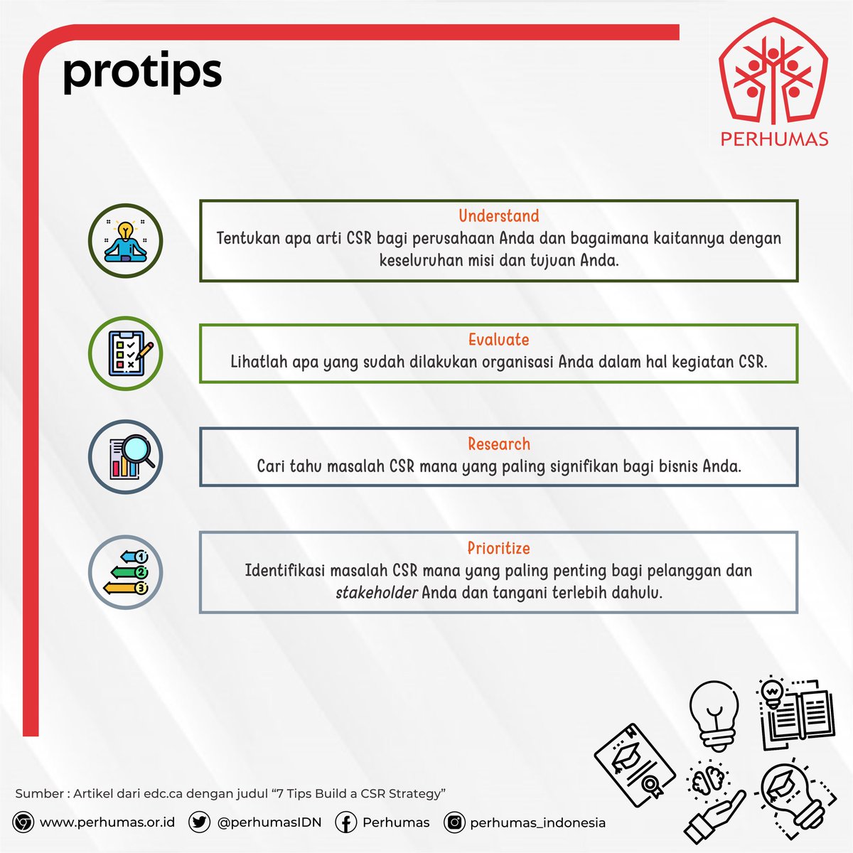 PerhumasIDN's tweet photo. Dalam membangun strategi CSR apa saja sih yang harus kita perhatikan? Nah protips kali ini punya Tips Membangun Strategi CSR! jangan lupa di catat ya😉
__
#ProTips #ProfesionalTips #PERHUMAS #IndonesiaBicaraBaik https://t.co/UrwJZoijMz