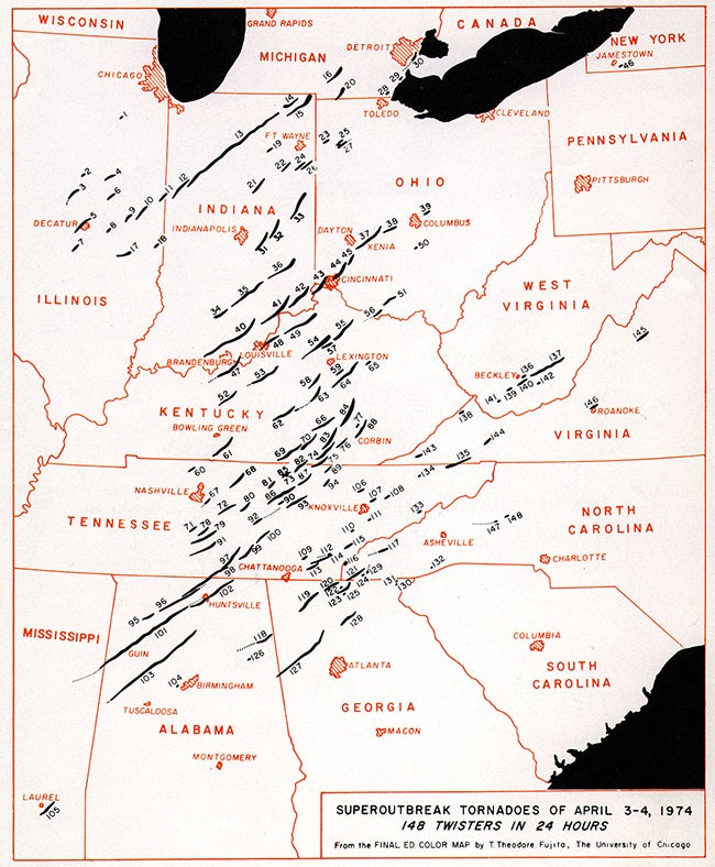 (Thread) Today is one of the most notorious  #OTD in  #weather, the April 3, 1974 Superoutbreak. -148 tornadoes in 13 states and Canada- 30 "violent tornadoes", including six rated F5- 307 killed, 5454 injured- Total damage: $1.5 billion