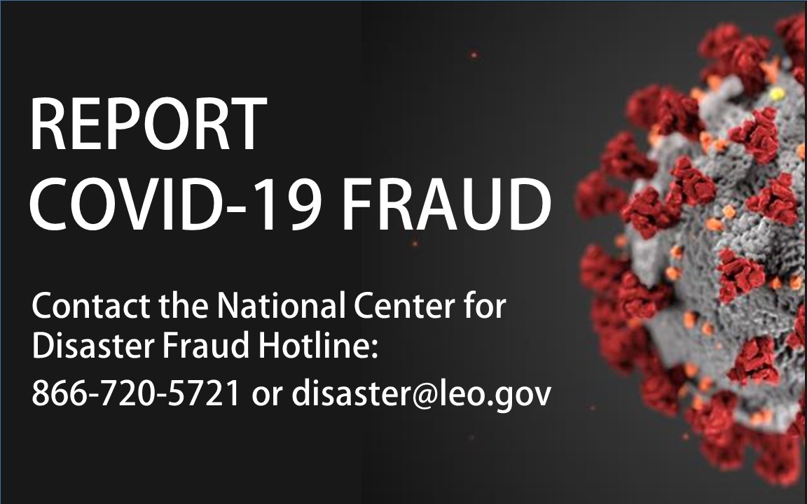 While many of you are teleworking, fraudsters are working overtime to steal your money &amp; personal information. The <a href="/TheJusticeDept/">U.S. Department of Justice</a> has enacted the National Center for Disaster Fraud Hotline to help. Call 1-866-720-5721 or email disaster@leo.gov to report COVID-19 fraud.