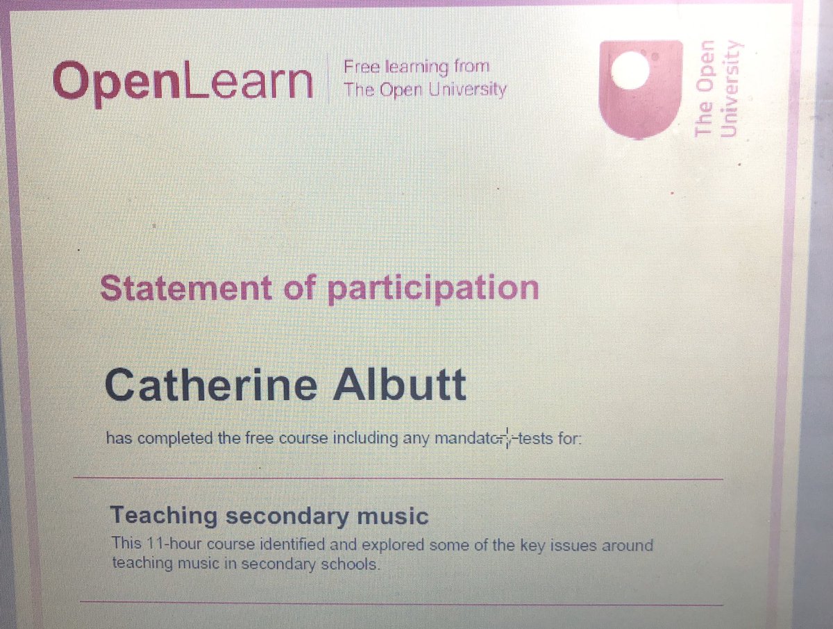 This weeks CPD achievement.  #NothingButTheBest #teachingmusic @OpenUniversity