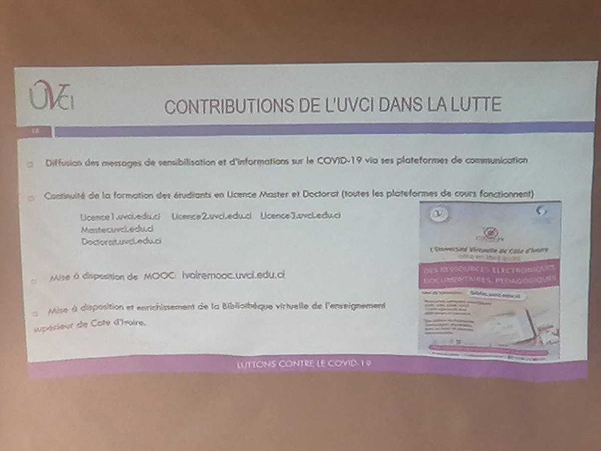 uvciv's tweet photo. #civedu La conférence en ligne sur le @COVID19. Les contributions de l'@uvciv à la lutte contre le #COVID19. Plusieurs plateformes pour assurer la continuité pédagogique au #primaire #secondaire et #supérieur. Soutien aux institutions...
Suivez @uvciTV : https://t.co/XNWaGu7mye https://t.co/jPaY3MLiXL