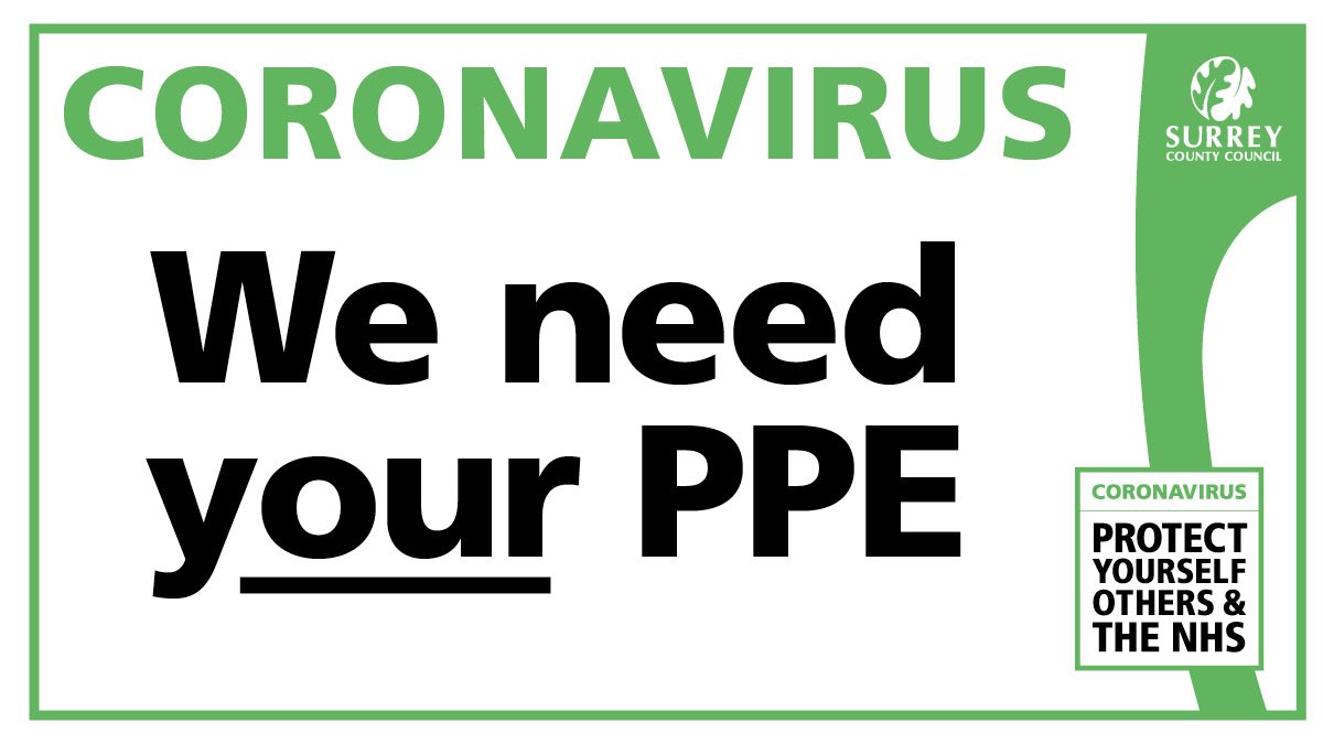 Urgent appeal for Personal Protective Equipment - if you can donate items such as masks, disposable gloves, goggles and hand sanitiser gel for our social workers, care home workers, firefighters and others please contact us urgently at ppe.donations@surreycc.gov.uk
Please RT!
