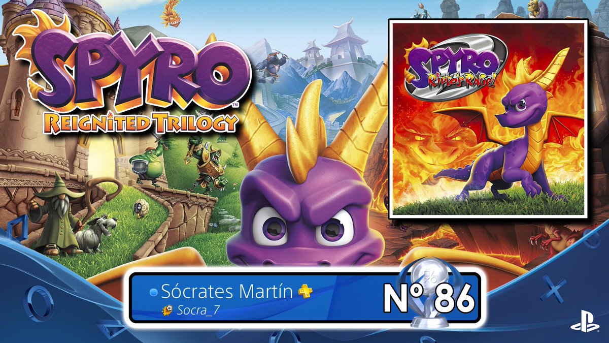 Socra_7's tweet image. ¡Platino Nº86!
Juego: &quot;Spyro Ripto&apos;s Rage&quot;

No es solo que toda su magia continuase estando, es que conseguían añadir nuevos incentivos que lo hacían más maravilloso
Si tienes dudas, deja de pensar y disfrútalo, esta trilogía se lo merece!

#SpyroReignitedTrilogy #SpyroRiptosRage