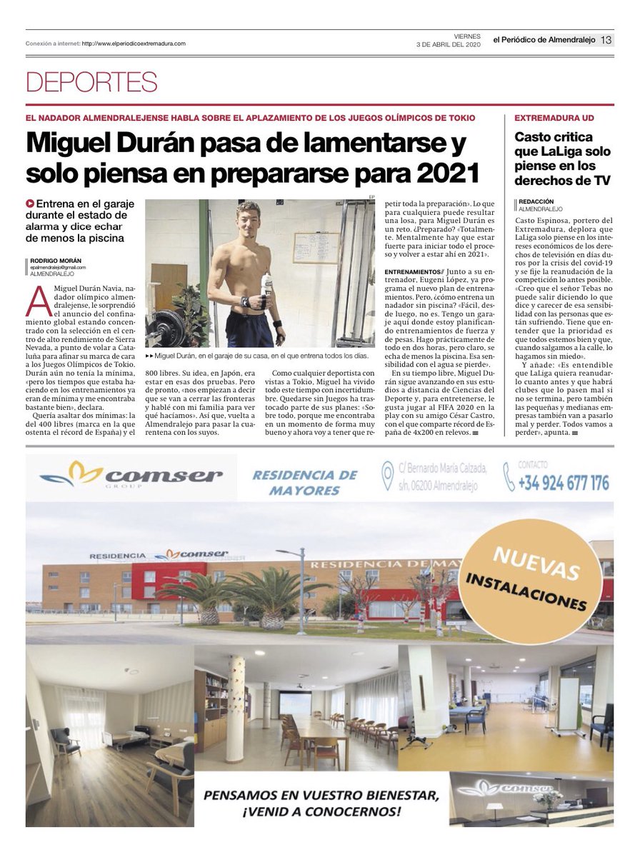 🏊‍♂️ El olímpico <a href="/miguel_navia/">Miguel Duran Navia</a> ya piensa en Tokio 🇯🇵 2021