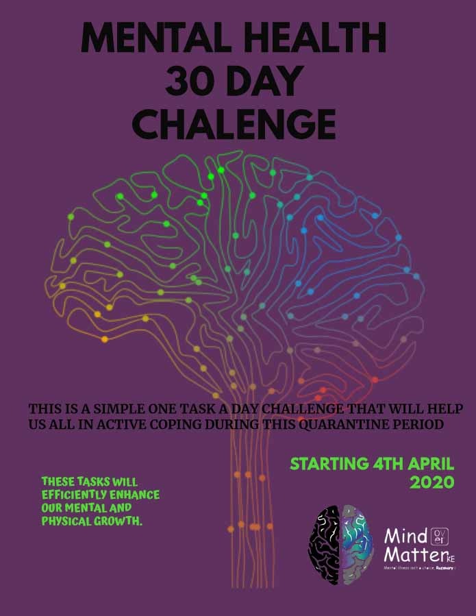 AnnastasiaAO's tweet photo. Greetings, we would like to introduce to you a 30-day challenge with which we will be accomplishing a challenge a day to keep us active, keep us busy and put us on a routine during this self-isolation period. #mindovermatterke #30daychallenge #mhchallenge https://t.co/IfxtdazmeG