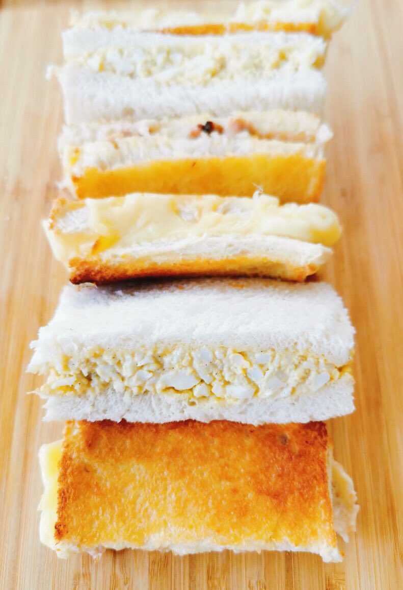 03 April 2020PM SNACKS: Tamago Sando Sandwich, Tuna Melt Sandwich & 3-Cheese Grilled SandwichDINNER: Chicken Bihon Guisado #homecookedmeals #stayathome   #shaicooks #HomeQuarantine