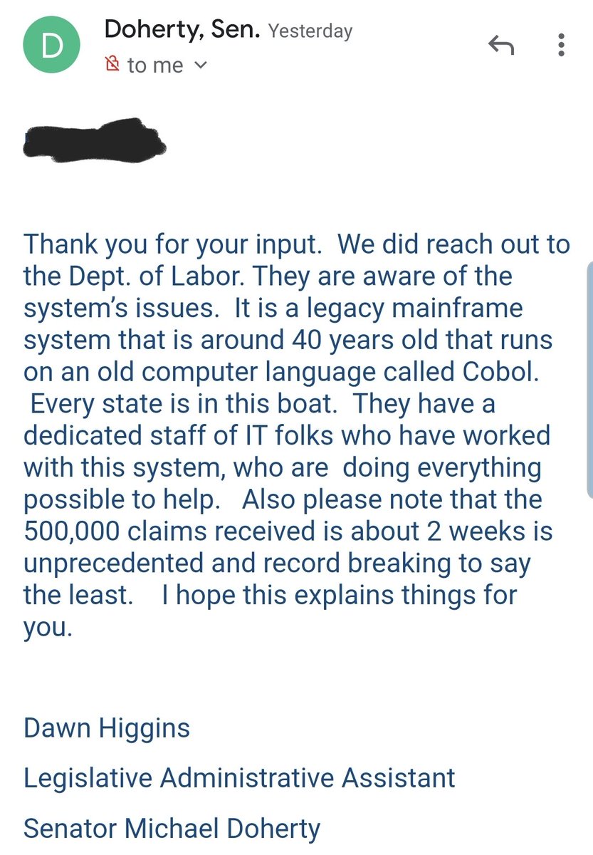 hebrewdogman's tweet photo. @benshapiro nj unemployment website will automatically prevent you from filling unemployment claim if you have taken medical or family leave in the past year because it uses a 40yr old system coded in a dead programming language.  Your tax dollars at work. Government is great! https://t.co/44GfXcDusR
