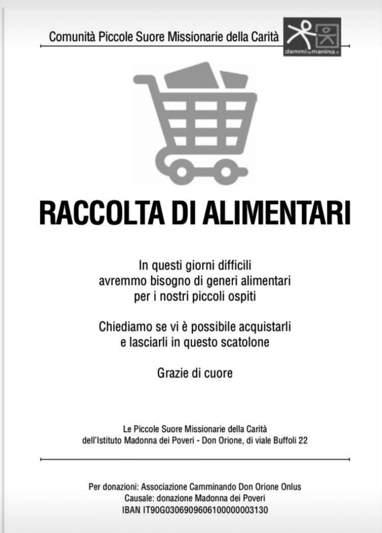 Stramilanino's tweet photo. Raccolta di Alimentari per Comunità Piccole Suore Missionarie della Carità - https://t.co/FgAYe8PZ5y https://t.co/gCG9jREcK5