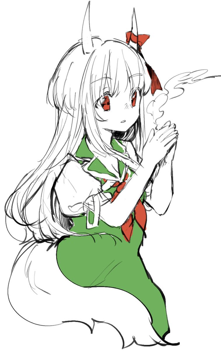 ex-keine ,kamishirasawa keine 1girl horns long hair solo red eyes dress short sleeves  illustration images