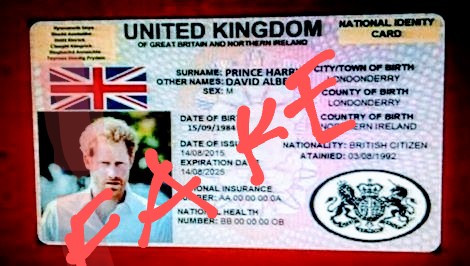 #fakeid of #PrinceHarry  : #FBI, check this out! Here is the Fake National Identity Card used by the Impersonator of Prince Harry. Facts :  Windsor is the  surname, Henry Charles Albert David is the name, born in London, England or United Kingdom of Great Britain <a href="/RoyalFamily/">The Royal Family</a>