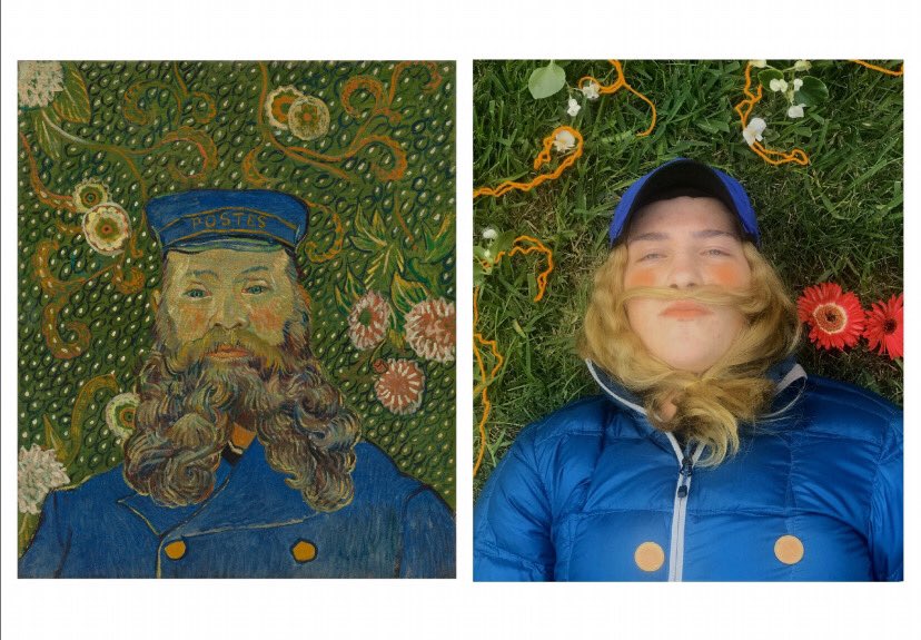 Fahmikhan's tweet photo. HS “portrait assignment “ art students remake themselves up to match famous portraits! Next step critique session, peer and self assessments! @FortBendISD #fbisdarted #fbisdvisualart Thanks for share @kellytwchen @CHS_Rangers #virtuallearning #virtualschool #virtualclassroom https://t.co/ld7buwipx9