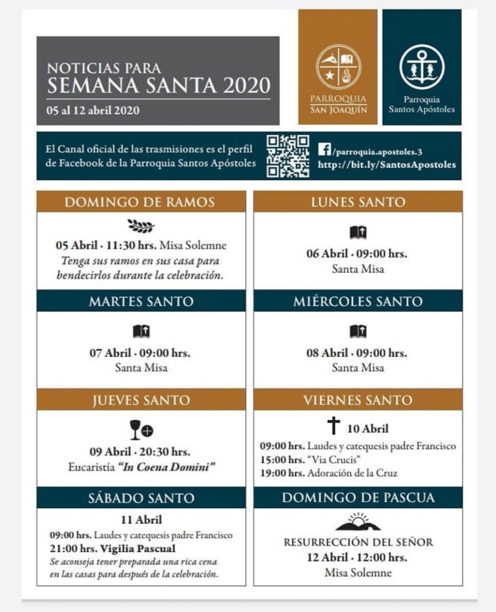 StosApostoles's tweet photo. Les compartimos el itinerario de #SemanaSanta2020 que de manera muy particular, debido a la crisis sanitaria por la pandemia del #Coronavirus, nos invita a vivirla desde nuestros hogares.
No perdamos esta valiosa oportunidad de poder encontrarnos con el #Señor desde la intimidad https://t.co/o33qq121SS