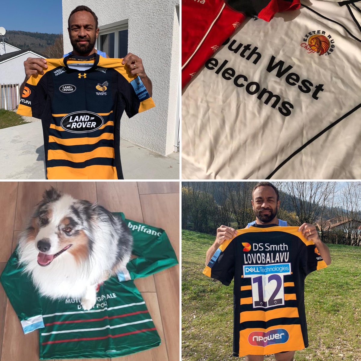 OyonnaxRugby's tweet photo. Et des maillots d'autres clubs comme les Wasps, Exeter ou l'Aviron Bayonnais https://t.co/MCqTzEap7z