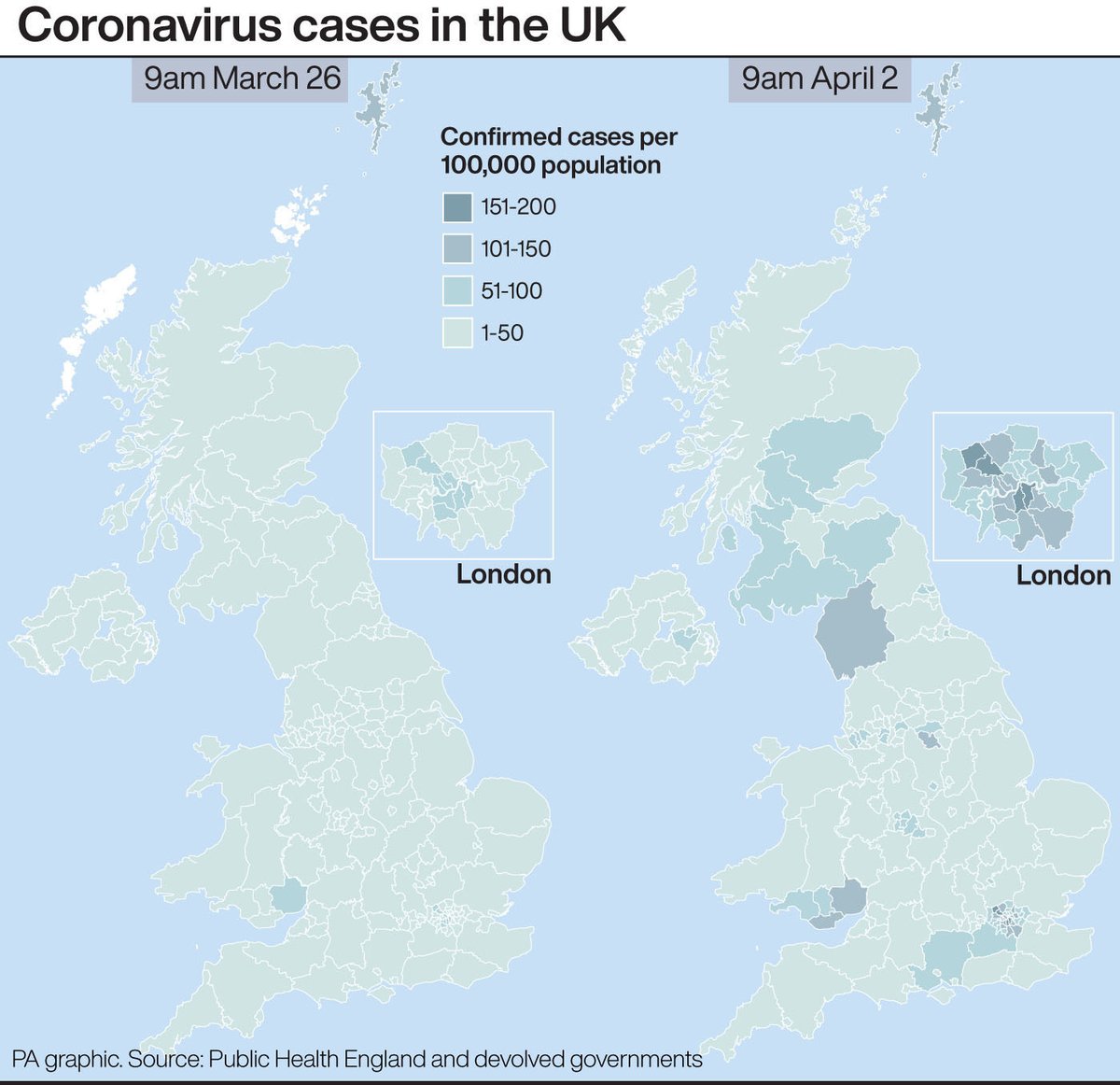 Here's how prevalence has changed in the UK over the past seven days - a "clean" version and also a version with a few labels. #coronavirus