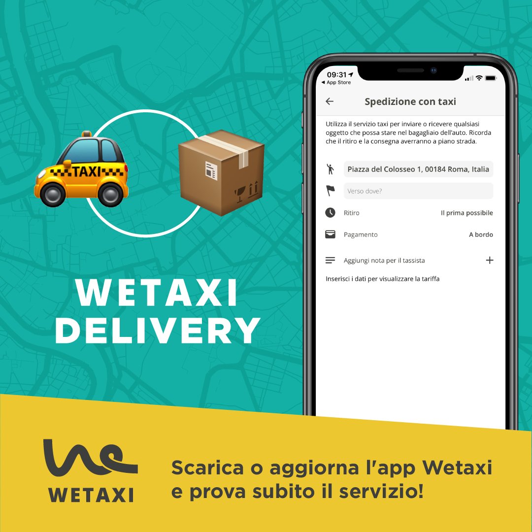 samataxi065551's tweet photo. Attivo su #Roma il servizio #Dellivery con #Wetaxi: i taxi sono pronti a portare i pacchi a destinazione. Tu resta a casa, lascia muoverci a noi 😉
Aggiorna e apri l'app e scopri i dettagli! https://t.co/3BgtmA5M6f