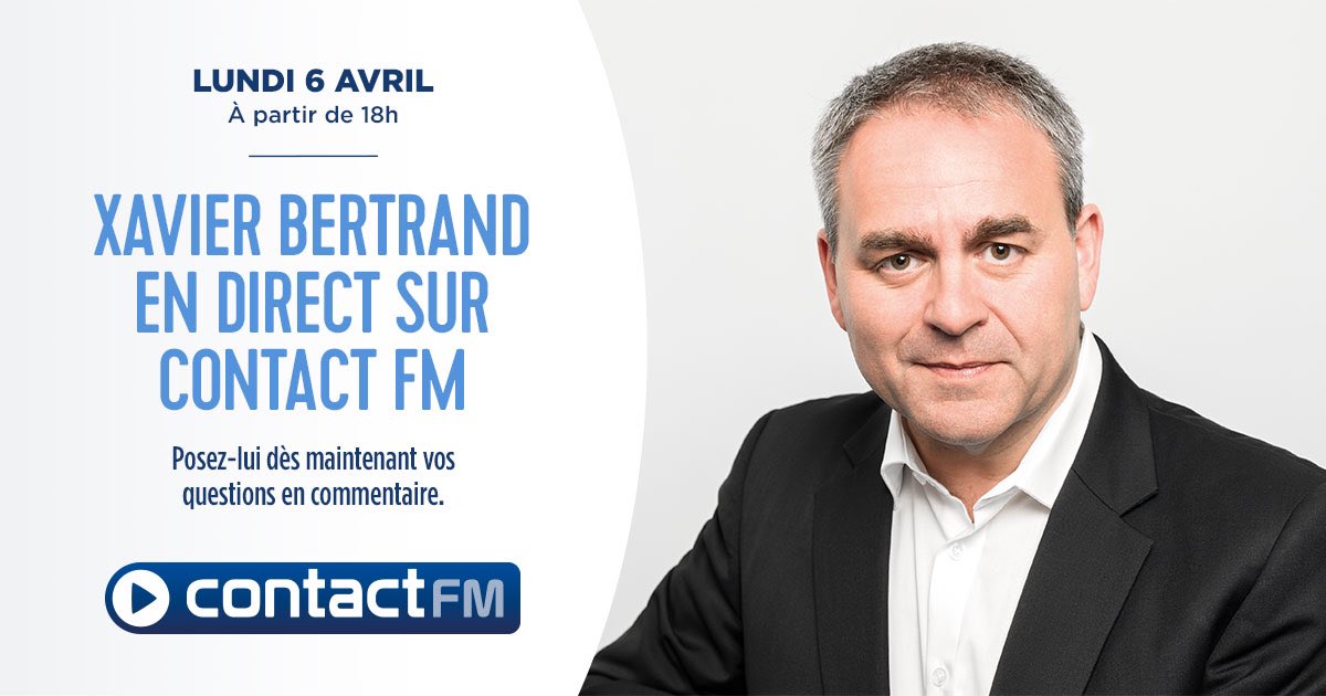 RadioContactFM's tweet photo. [COVID-19]
🎙Émission spéciale en direct avec Xavier Bertand ce lundi 06 avril sur #ContactFM !
💬 posez-lui dès maintenant vos questions en commentaire • @RadioContactFM @xavierbertrand @hautsdefrance https://t.co/AVqKE2Gavw