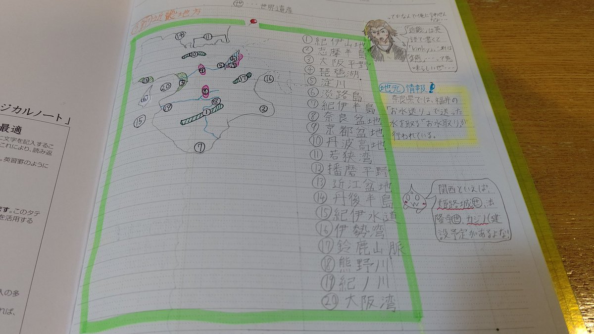らすきーならすく やばい 地理 もう北海道までやったのに ノート のまとめが まだ 近畿地方 なんですが 絵とか描いてるからだよ