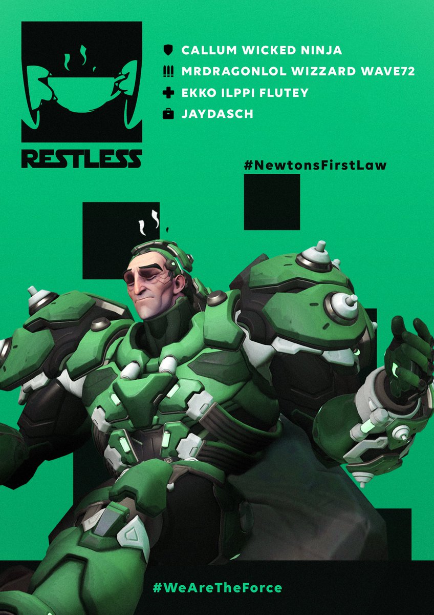 RestlessEU's tweet photo. Also special thanks to @Spirer_ for the reveal graphic, @raulgenius1 for match day graphics, @Staiksdono for our logo, and @evewhiteww for our Twitter banners! And to @jenztr for VOD recording! #NewtonsFirstLaw #WeAreTheForce https://t.co/kyisLIcvru