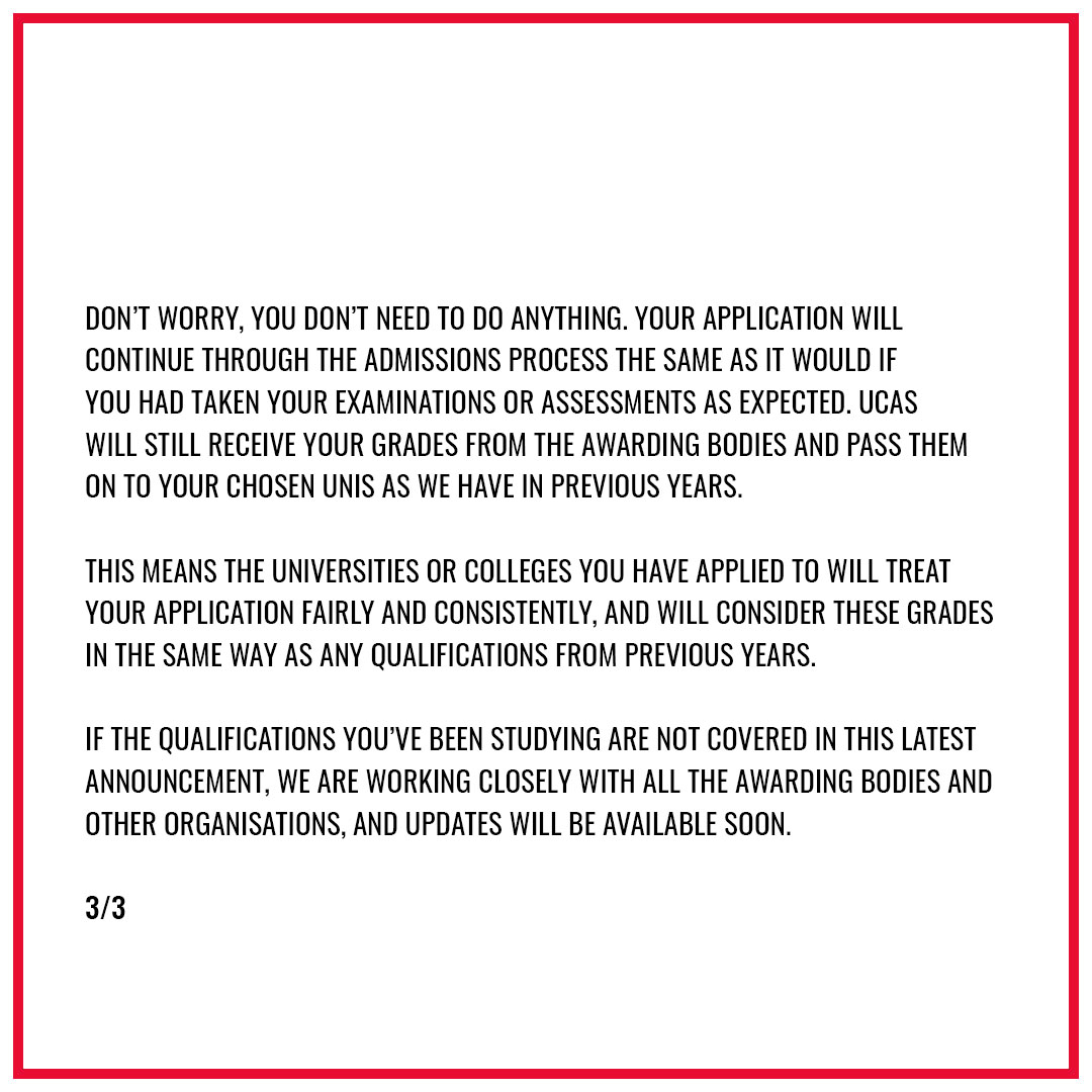 ucas_online's tweet photo. For further details in relation to Ofqual's announcement please use the following link.

https://t.co/aIZmW29gb4 https://t.co/fzAY95jbRZ