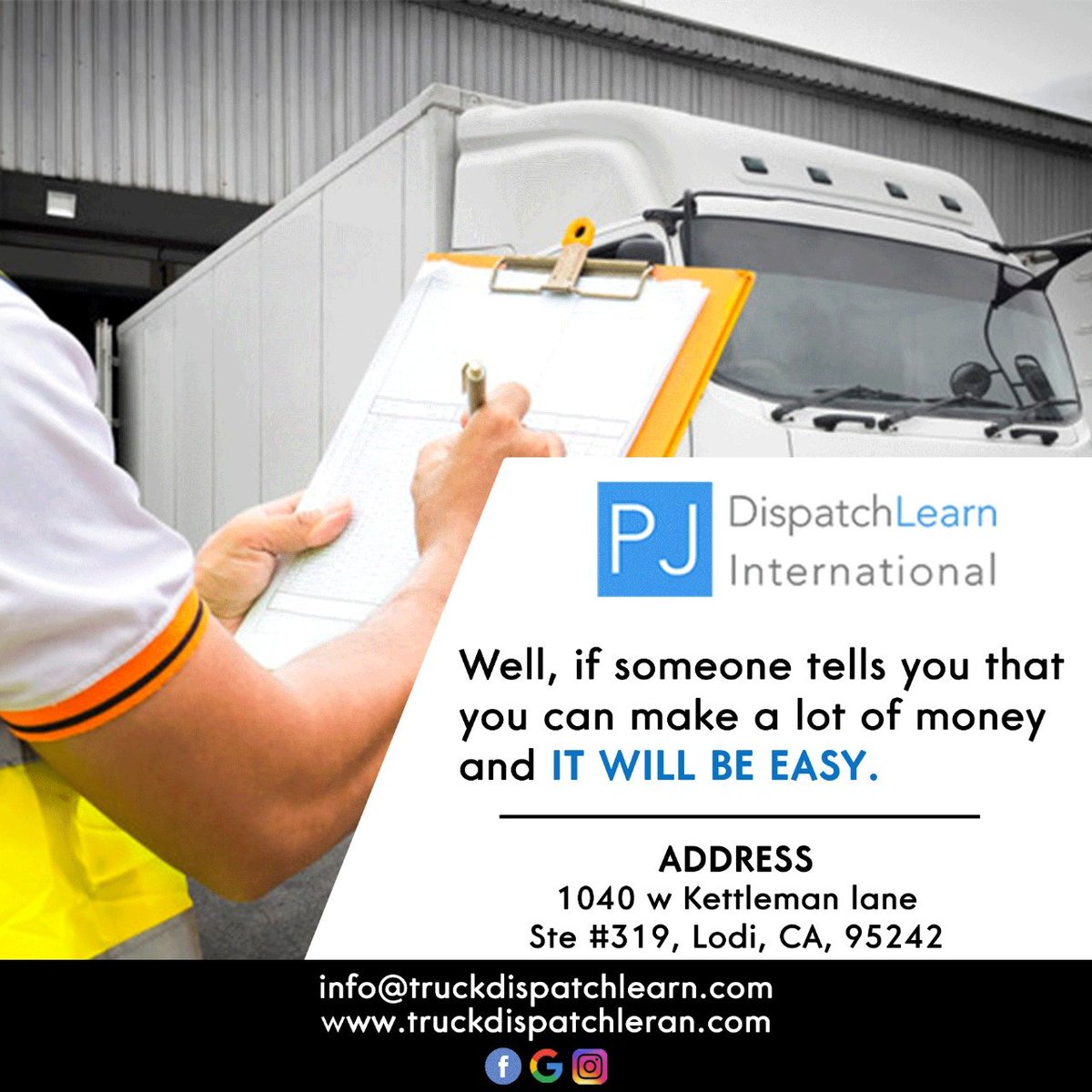 learndispatch's tweet image. Truck Dispatch Learn
We if someone tells you that you can make a lot of money and It will be easy
Call us: 209 4987 132
Address : 1040 W kettleman lane
Ste #319, Lodi,CA,95242.
Website : info@truckdispatchlearn.com, truckdispatchlearn.com
#Truck #dispatch #learn #In_USA