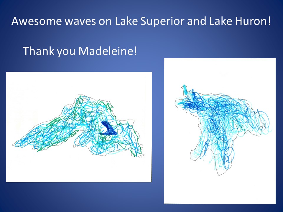 CIGLR_UM's tweet photo. Check out these awesome #LakeSuperior and #LakeHuron #waves drawn & sent to us by our little friend Madeleine! Thank you for sharing your beautiful #GreatLakes creations with us! #HOMESIsWhereTheHeartIs #WorkingFromHOMES #VirtualTabling #VirtualOutreach #CIGLROutreach https://t.co/lvg8F7B0cG