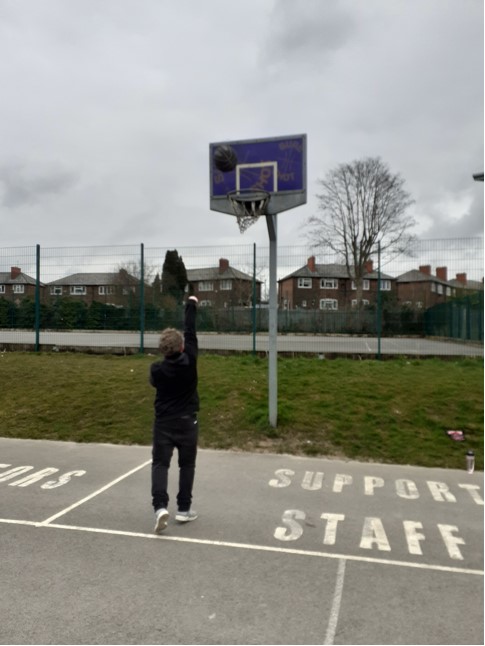 We have a very small number of students and staff in the building to help keyworkers in their efforts against Coronavirus. Jamie managed to score his first ever backwards basketball goal.